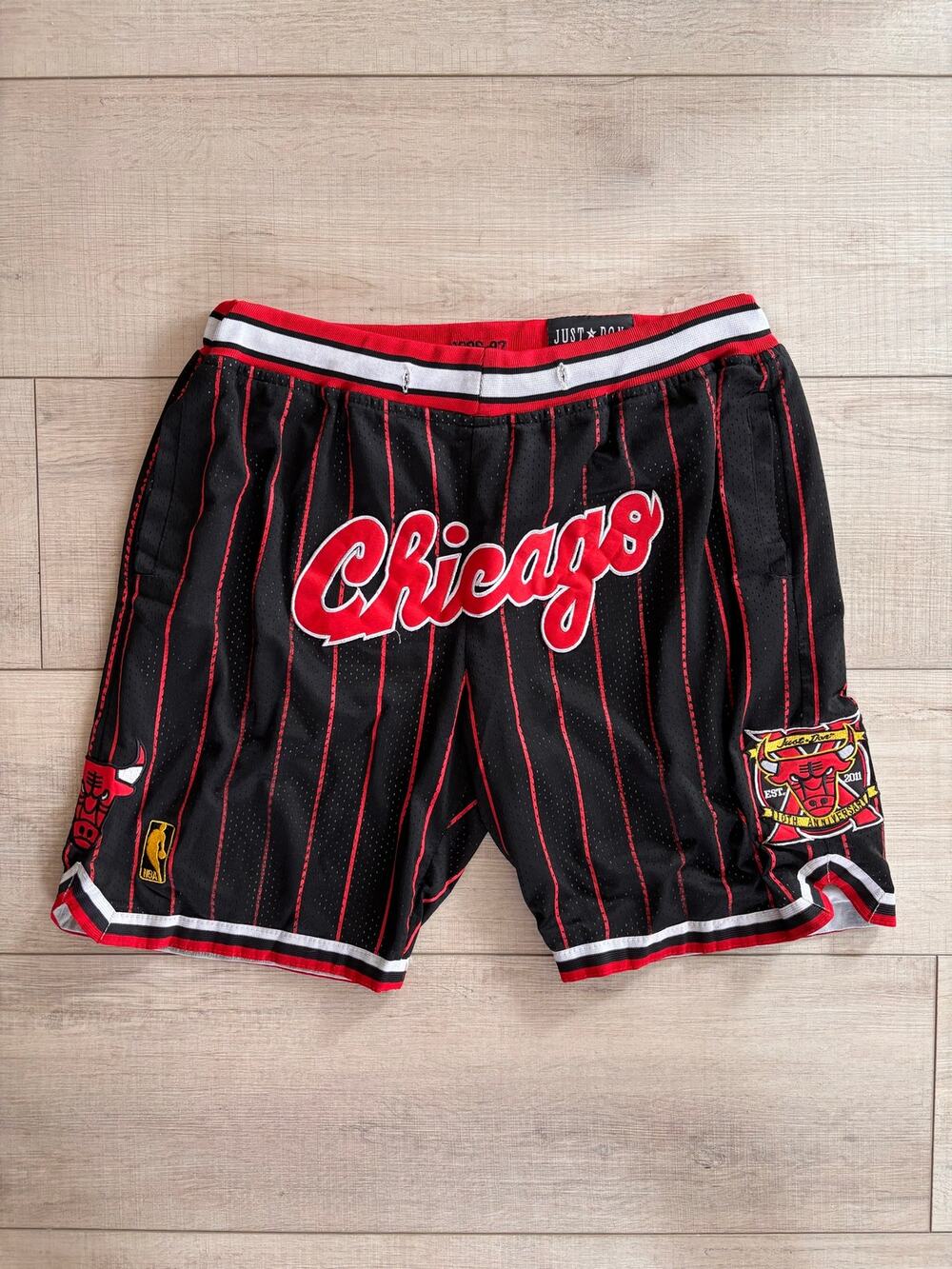 Just Don Chicago Bulls Pinstripe Basketball Shorts Black Red NBA Men's Size L